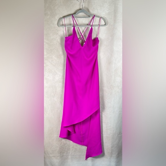 Adelyn Rae Oliana Magenta Midi Slip Dress V-Neck High-Low Wedding Guest Medium - Picture 11 of 12